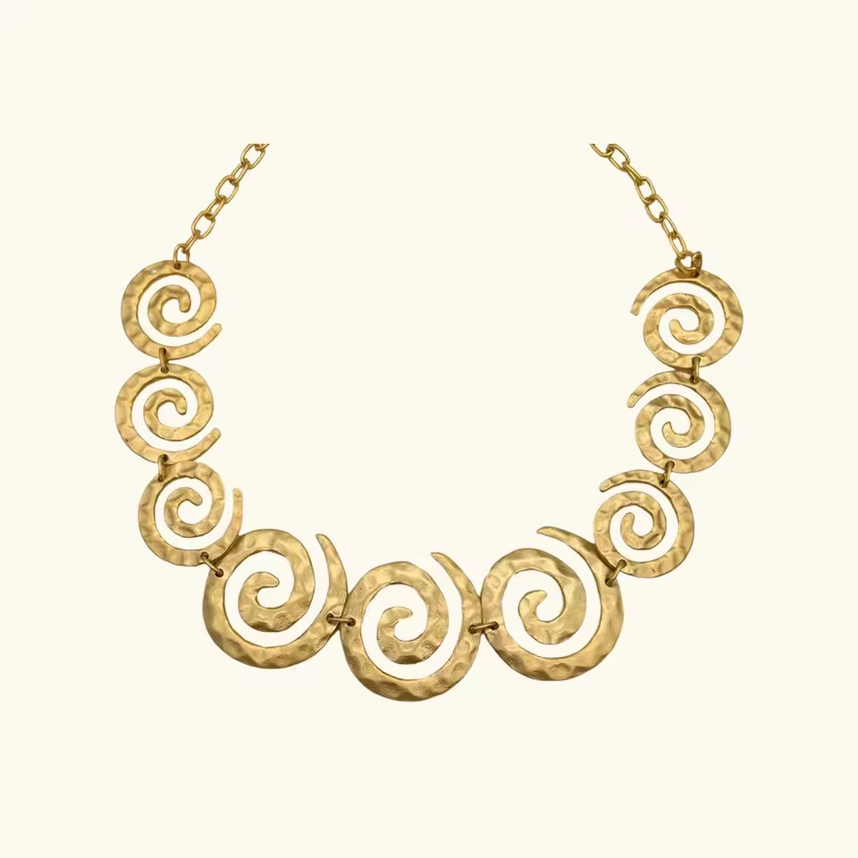 Stainless Steel Vintage Personality Irregular Pleated Geometric Spiral Pattern Necklace for Women's