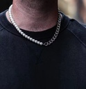 Polishing Cuban Stainless Steel Link Chain Men Pearl Necklace-Wedding Anniversary Party Gift Silver 8mm Width
