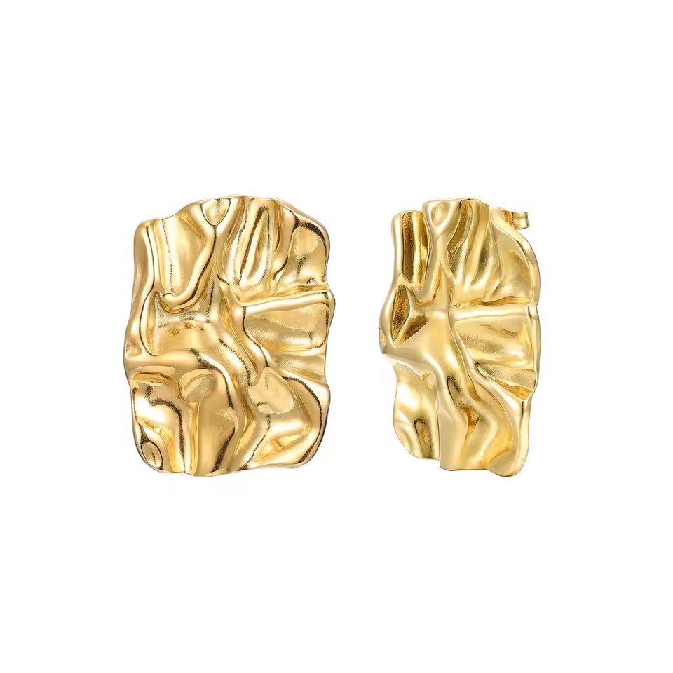 European and American Hip-hop Stainless Steel Engagement Big Hoop Geometric Quadrilateral Pleated Texture Earrings for Women's