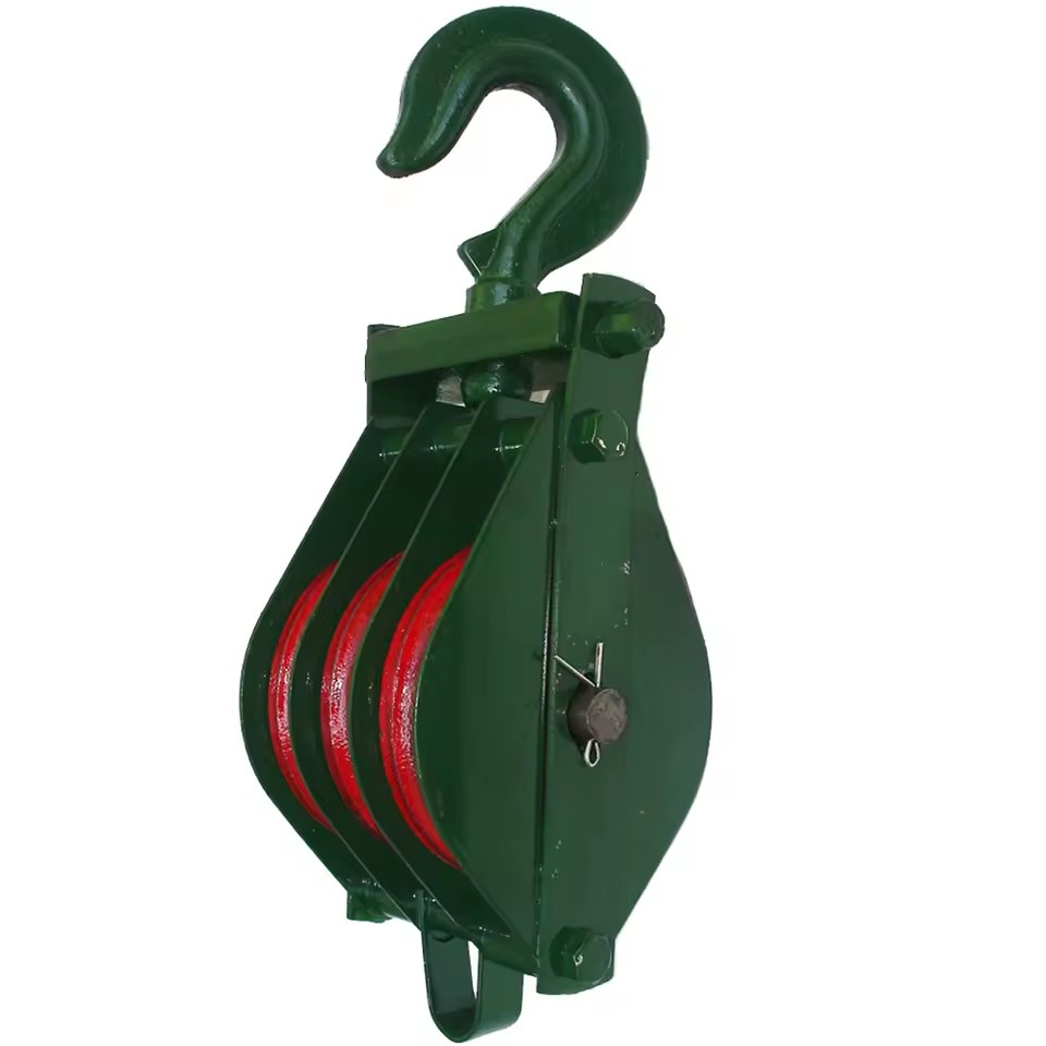 2-12" Enclosed Wire Rope Pulley Three Wheel Hook Type Lifting Pulley Block Galvanized Swivel Pulley