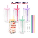 RTS 50pack 16oz Snow Globe Tumbler Double Wall Plastic Can Mason Jar Mug with Lid and Pre Drilled Hole