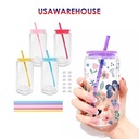 Warehouse RTS 16 oz Snow Globe Sublimation Double Wall Glass Blanks With Colorful Lid and Pre Drilled Beer Can Glass Cup