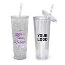 DIY Pre-drilled Double Wall 24oz Clear Acrylic Reusable Plastic Tumbler with Straw Stopper Eco-Friendly for Party & Tour Use