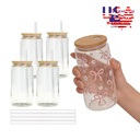 Warehouse RTS 16oz 50 Pack Transparent Glass Can Sublimation Beer Glass Cup with Bamboo Lid