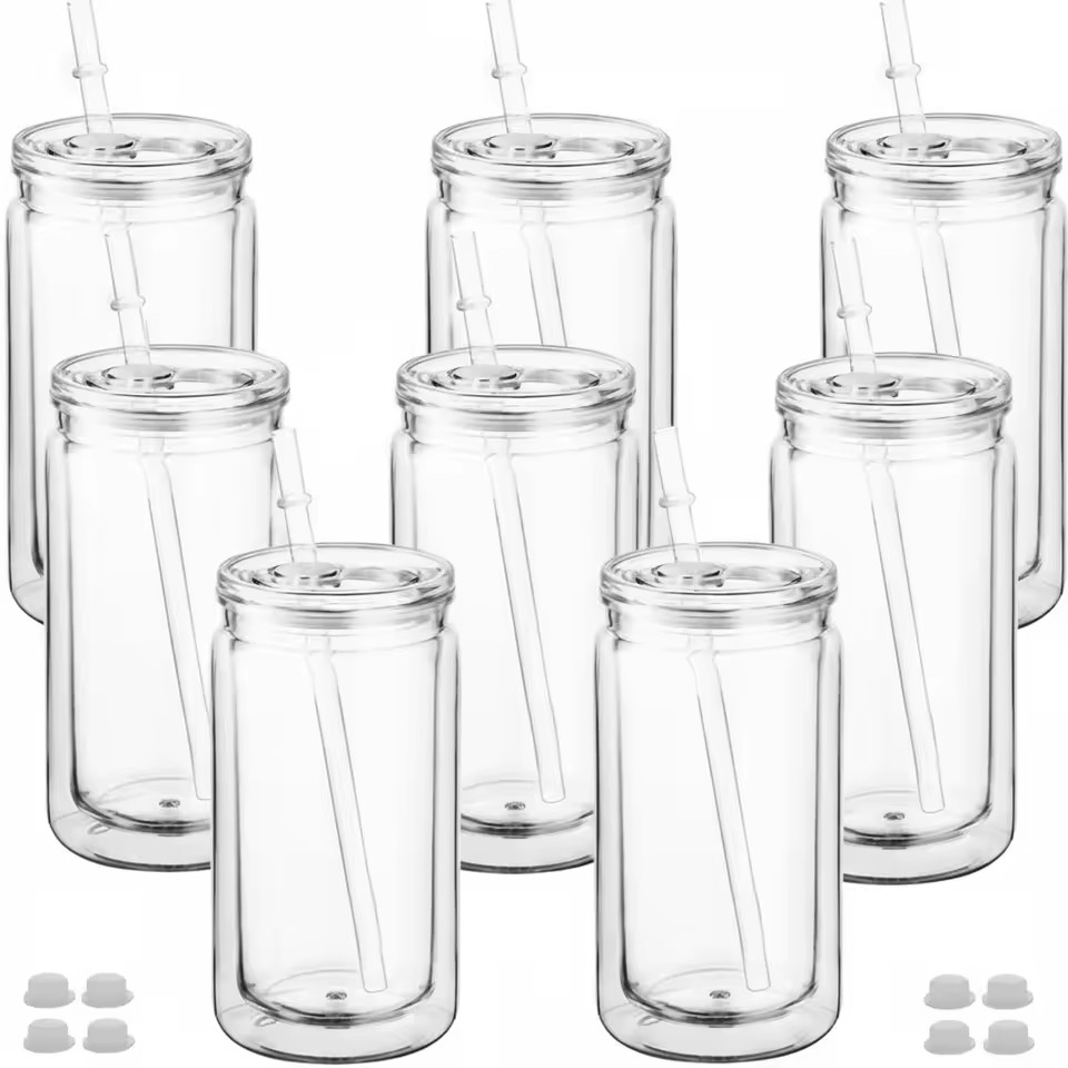 RTS 50pack Plastic Snow Globe Tumbler 16 Oz Double Wall Plastic Can with Lid and Straw