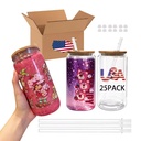 Hot Selling 16oz Sublimation Glass Can Blanks Double Wall Snow Globe Tumbler with Bamboo Lid for DIY Craft Customized Gift
