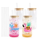 16oz High Borosilicate Double Wall Glass Can Sublimation Christmas Snow Globe Tumbler Bamboo Lid Straw 12-24hrs