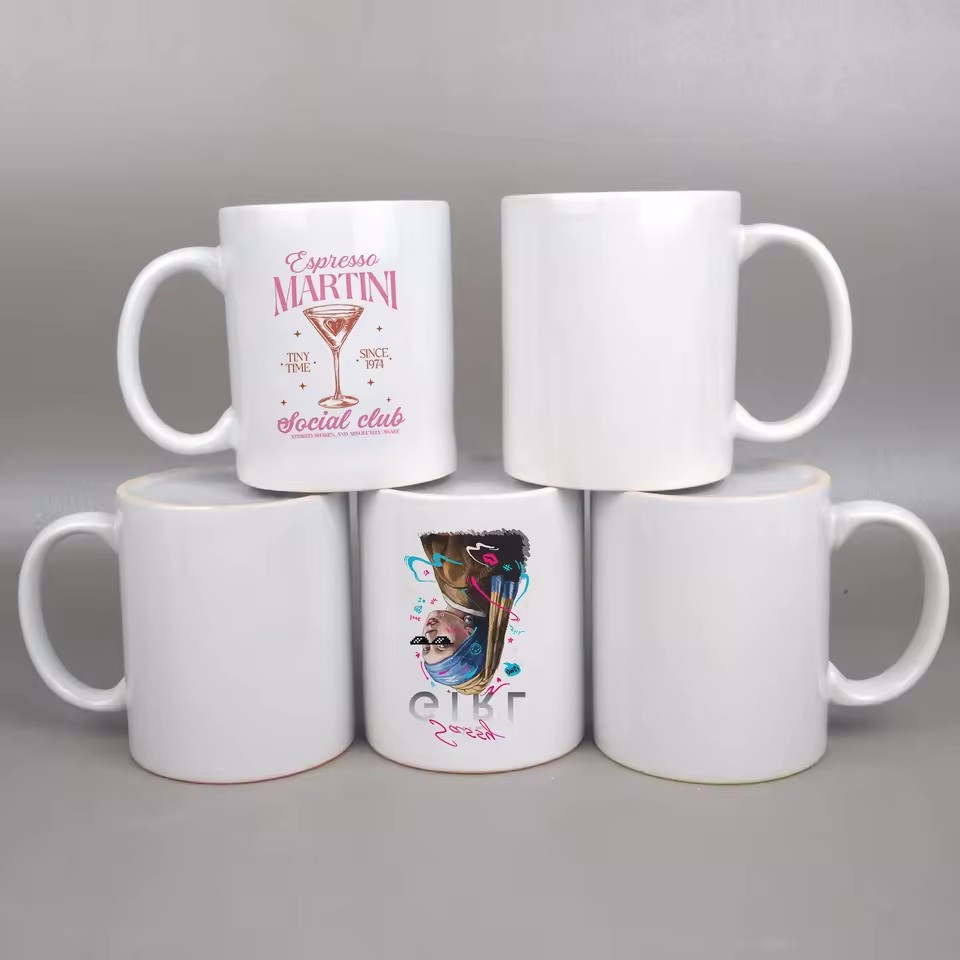 RTS 11oz White Blank Coated Mugs Ceramic Sublimation Blank Travel Coffee Tea Mugs