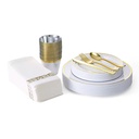 Plastic Disposable Gold-Edged Cutlery Set (Knife Fork Spoon)-Portable Luxury Minimalist Style for Wedding & Christmas Parties