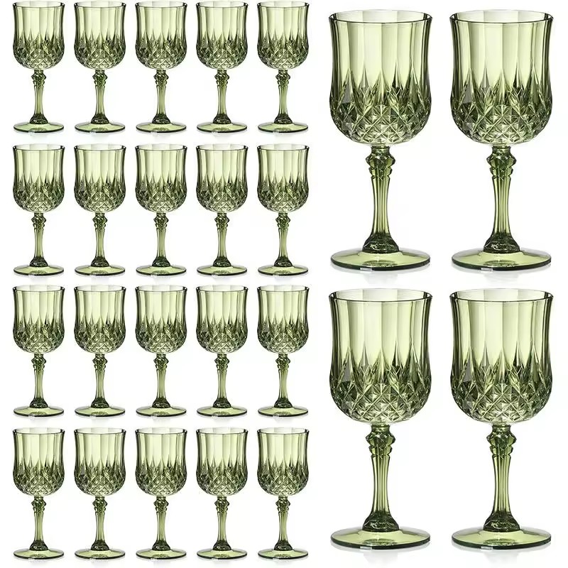 Vintage Blue Crystal-Look Plastic Wine Glasses for Wedding Receptions and Large Parties