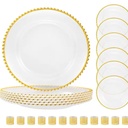Elegant Luxury 13 Inch Gold Beaded Charger Plate Durable PP Plastic Reusable Transparent Wedding Banquet Plate