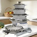 17pcs Modern Nonstick Cookware Set with Glass Lid Durable Cast Aluminum Pots & Pans