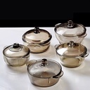 Classic Brown Double Handle Salad Crystal Bowl Set with Lid Wholesale Gift for Kitchen Use