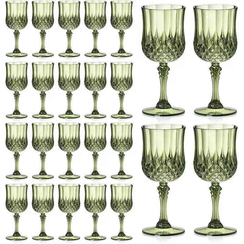 Vintage Style Blue Crystal clear Plastic Wine Glasses BPA Free Reusable 220ml Shatterproof Wedding Banquet Party bar