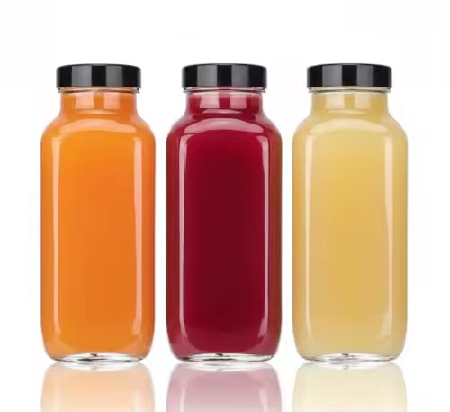 Wholesale 8/12/16 Oz Square Glass Juice Bottles Leak-Proof Dishwasher Safe for Travel Use Lid-Unisex for Juice Water Wellness