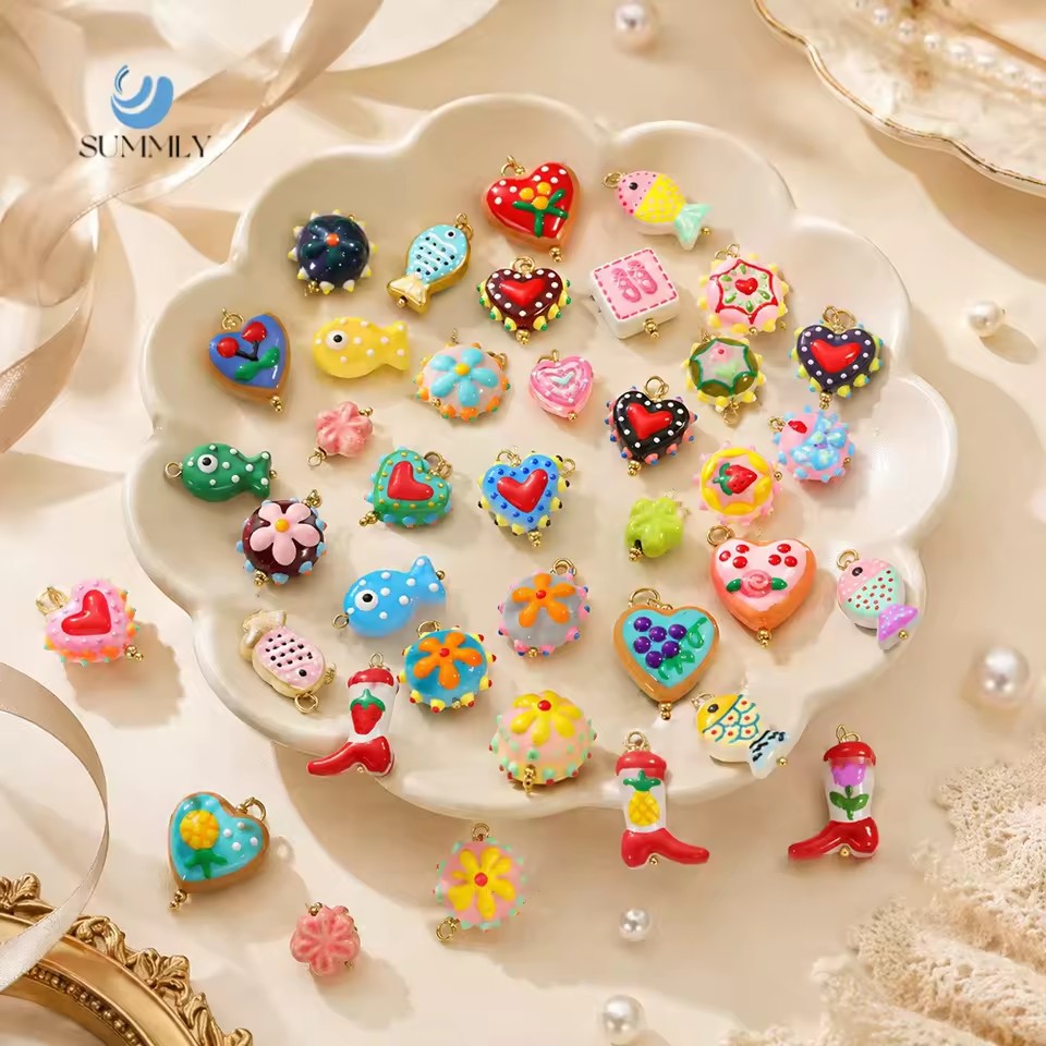 SUMMLY Trendy Heart Flower Fruit Boot Cartoon Charms 18K Gold Plated Stainless Steel Pendant DIY Handmade Jewelry Making
