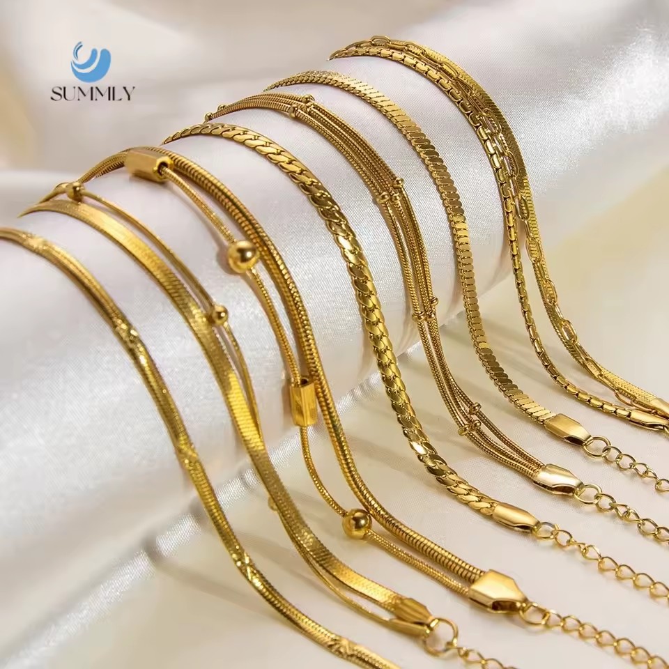 SUMMLY Wholesale Vintage 18K Gold Plated Stainless Steel Chain Bangles Fashion Jewelry Bracelets