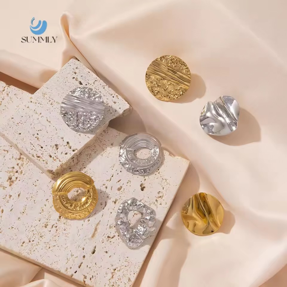 SUMMLY Vintage Personalized Irregular Texture 18K Gold Plated Stainless Steel Earrings Fashion Jewelry Manufacturer