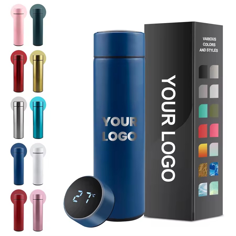 500Ml Insulated Iced Stainless Steel Flask Water Flask Vacuum Led Thermo Temperature Sensor Display Smart Digital Water Bottle