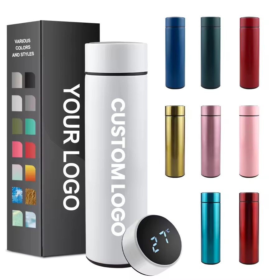Custom 17Oz Double Wall Stainless Steel Coffee Thermos Bottle Mug Vacuum Smart Digital Thermos Intelligent Smart Water Bottle
