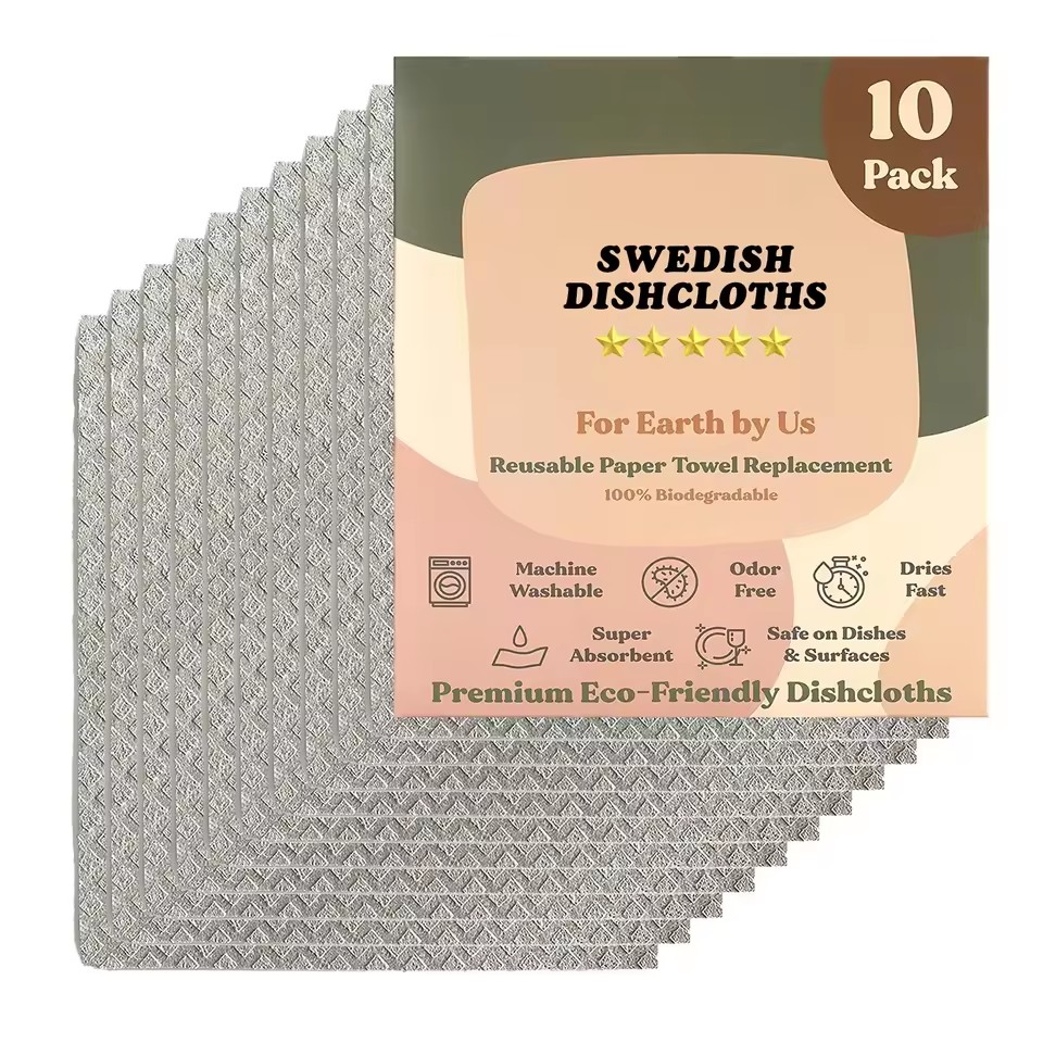 Custom Popular Biodegradable Swedish Dish Cloths Reusable Compostable Kitchen Cellulose Sponge Cloths for Washing Dishes