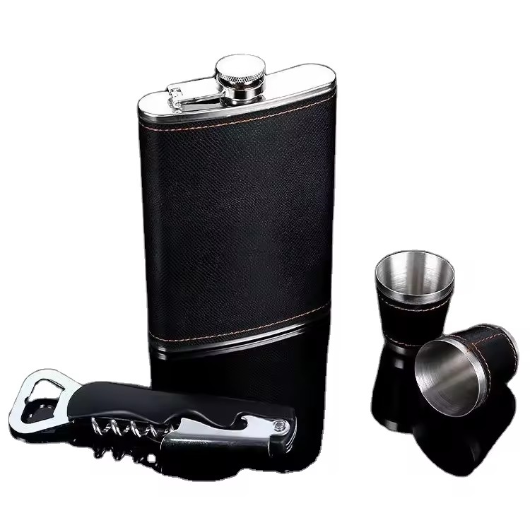 8oz Portable Custom logo Stainless Steel Gift Hip Flask Set Wholesale BPA Free
