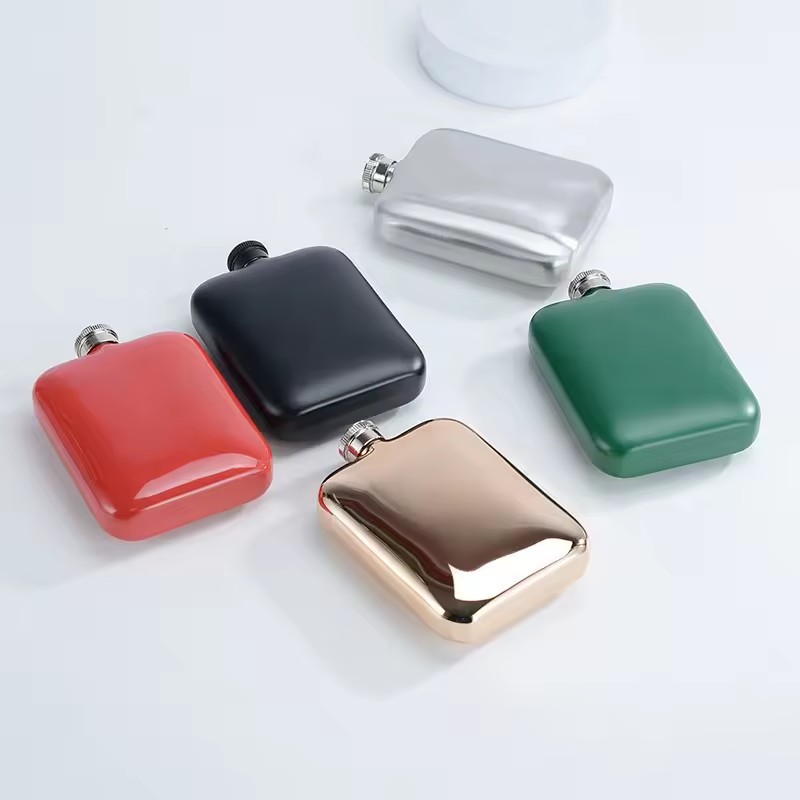 6OZ Stainless Steel Liquor Flask, Custom Metal Hip Flask Whisky with Leather
