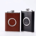 Portable 8oz Stainless Steel Collapsible Shot Flask Leather Hip Flask With Built-In 2Oz Shot Glass Funnel for Travel Outdoor