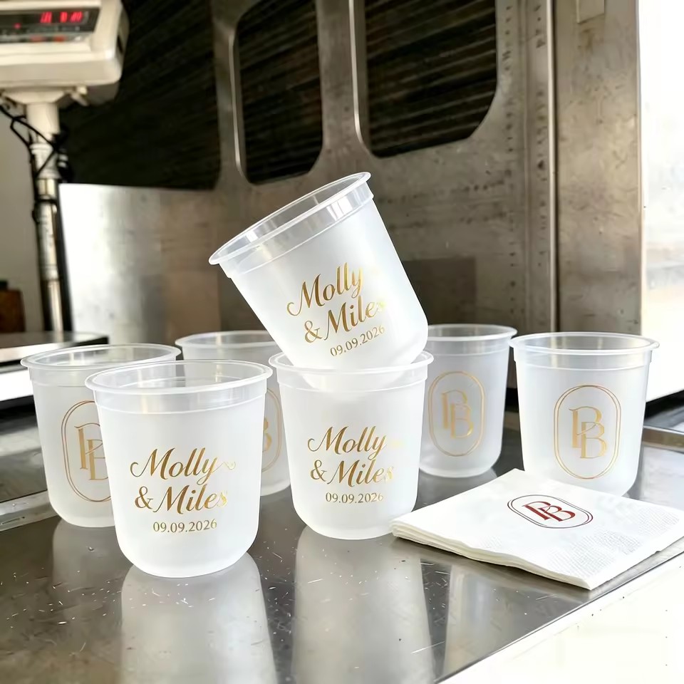 9oz Wedding Use 16oz Slim Frosted Single Layer Plastic Cup Straw Dishwasher Safe White Tumbler Party Supply Monogram Cheers 2027