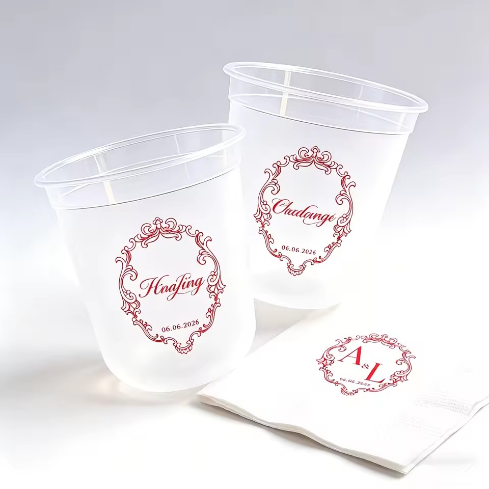500ml 12oz pp Custom Logo Printing 16oz Reusable Frosted Plastic Stadium Cups for Wedding Plastic Cup Monogram Cheers 2027 Bride