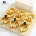 Joyeria Bijouterie Stainless Steel Gold-Plated Green Zircon Square Cut Prong Setting Women Fashion Engagement Rings 18K