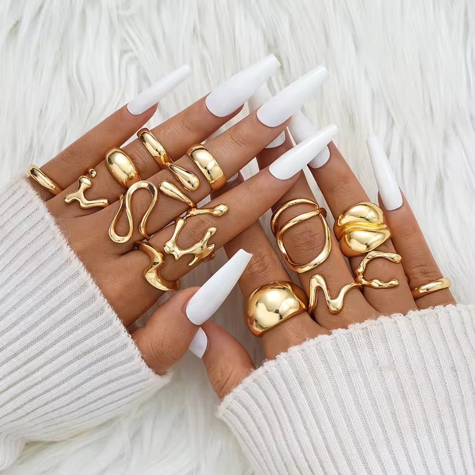 Wholesale Fashion 18K Gold Plated Stainless Steel Ring Minimalist Waterproof Chunky Jewelry Women Multiple Styles Classic Alloy