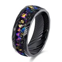8mm Black Damascus Stainless Steel Ring with Sandstone Chunky Galaxy Stone Inlay for Men and Women's Wedding Engagement