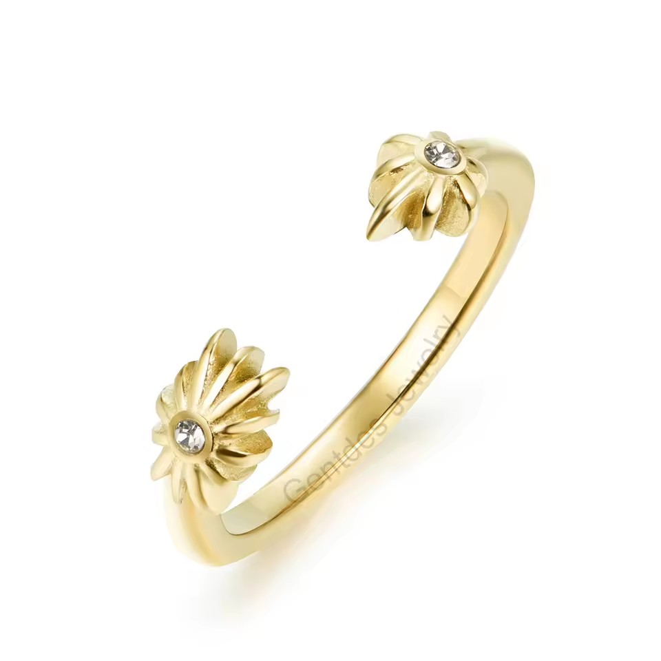 Polished Gold Plated Stainless Steel Ring Waterproof Stainless Steel Opening Rings Fashion Jewelry
