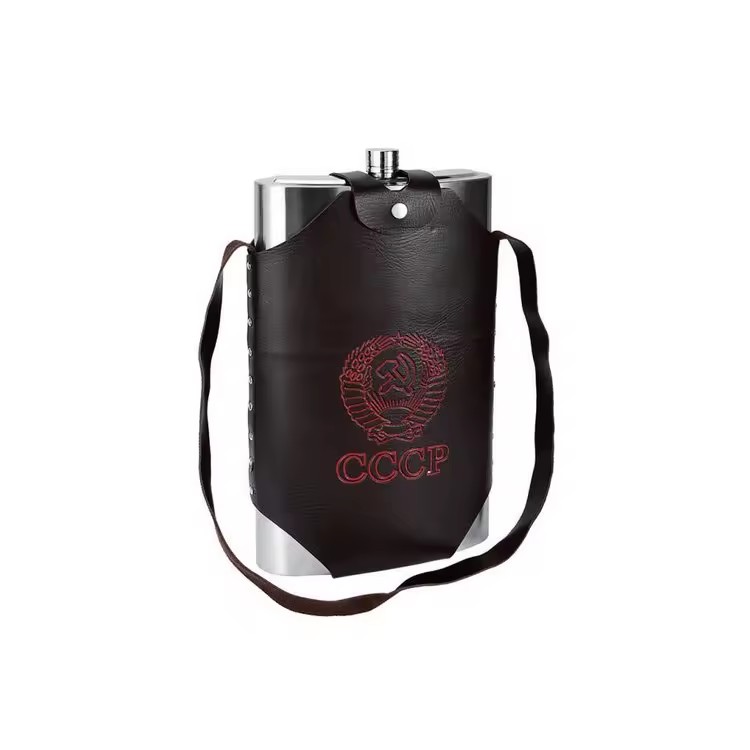 Multiple Sizes Stainless Steel Large Hip Flask with Leather Cover Bag Embossed logo