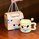 Practical Ceramic Mug Set with Lid and Spoon Cartoon Design Style for Business Gifts Best Friends and Girls' Birthdays