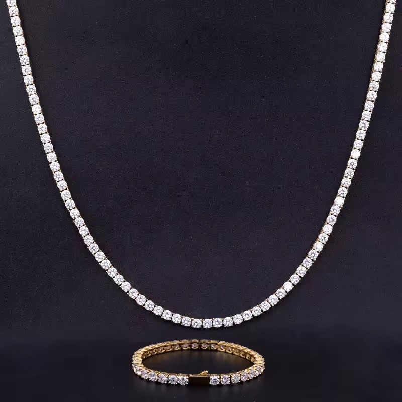 316 Stainless Steel 3mm 4mm 5mm Rose Gold Tennis Luxury Iced CZ 18K Gold Plated Moissanite Tennis Chain Necklace Jewelry Set