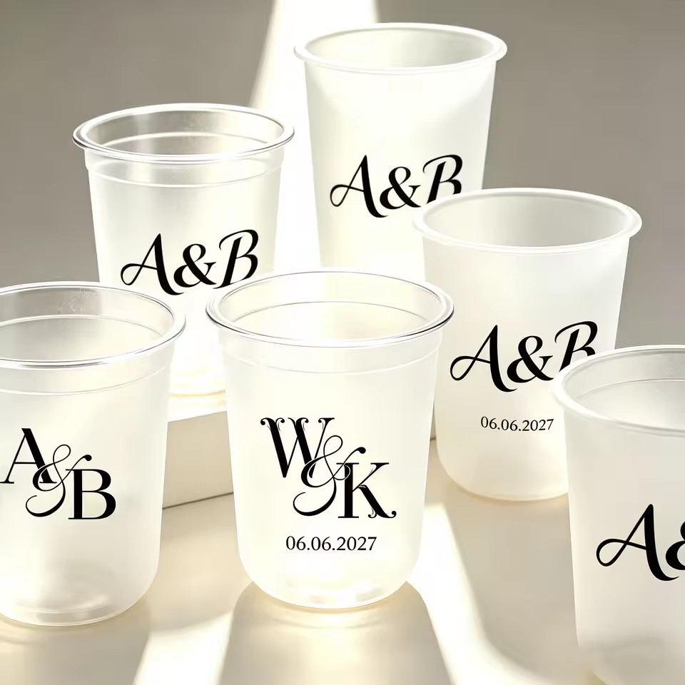 Customized Logo Dia.98mm 12 14 16 18 20 24 oz Clear PET Disposable Milk Tea Ice Coffee Plastic Cup With Lid Frosted Wedding Cups