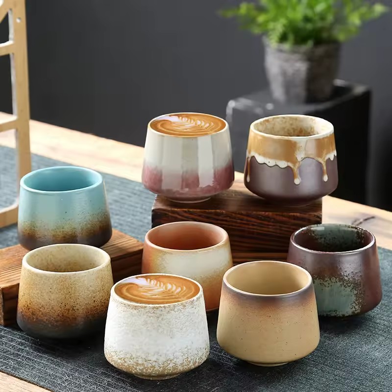 Customized 200ML Ceramic Cups Retro Rough Earthenware Coffee Cups and Household Water Cups