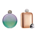 Glitter Women's Bling Top Round Flasks Liquor Hip Stainless Steel Whiskey with Rhinestone Lid Pocket 5oz