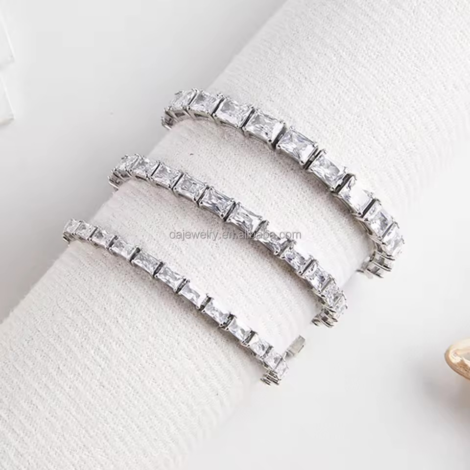 New 316 Stainless Steel Tennis Bracelet Rectangle Bracciale Cubic Zircon Tennis Chain Bracelet Smykker Jewelry for Women Bangle