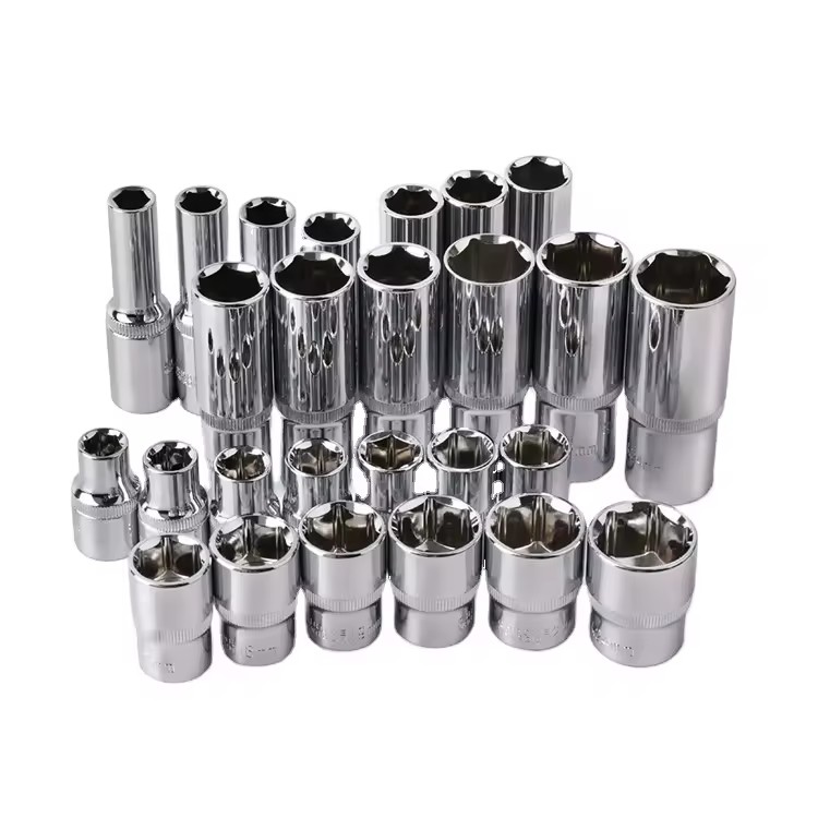1pc 1/2'' Drive Metric Socket Set 8 32mm Sizes 6-Point Hex Head Short Stepped-Collar 46mm Long Cr-V Steel DIY Grade Chrome