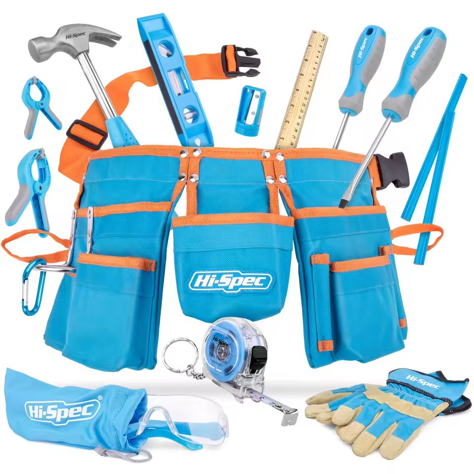 16pc Blue Child Size Tool Belt & Real Metal DIY Repair Hand Tools OEM ODM Home Tool Kit Set with Hard Case for Kids