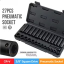 Professional 27-Piece 3/8" Hex Impact Socket Set CR-V Steel OEM Industrial Grade Mechanical Tool Box Deep/Shallow Lengths