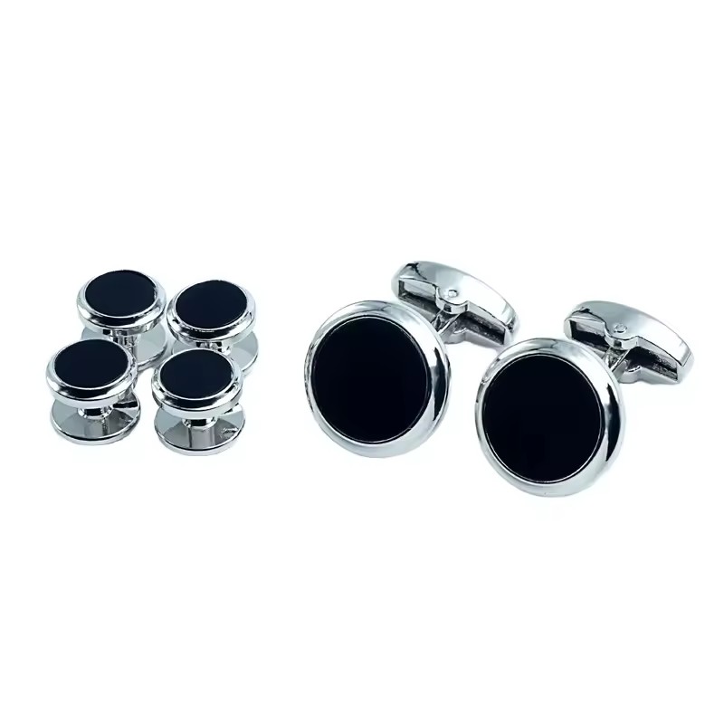 Silver Tuxedo Cuff Link Studs Set 6pcs Men's Onyx Tuxedo Stud Set Cufflink for Men Shirt Luxury Gift Gemelos Tuxedo Stud Button