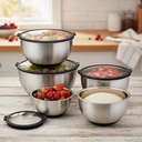 Customize Factory 5-Piece Eco-Friendly Stainless Steel Mixing Bowls Set with Transparent Lid for Home Kitchen Baking and Storage