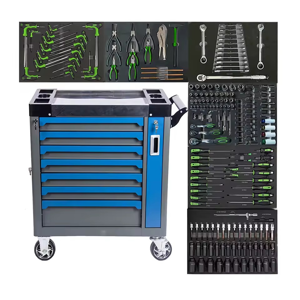 8 Drawers Cr-V Steel Tool Cabinet 200Pcs Mechanic Tool Set Impact Sockets Ratchet Wrench Trolley Mechanical Box Herramientas