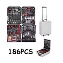 186 Piece Aluminum Suitcase Tool Box Set with Wheels Auto Repair Essentials Including Sickle Hard Case Packaging