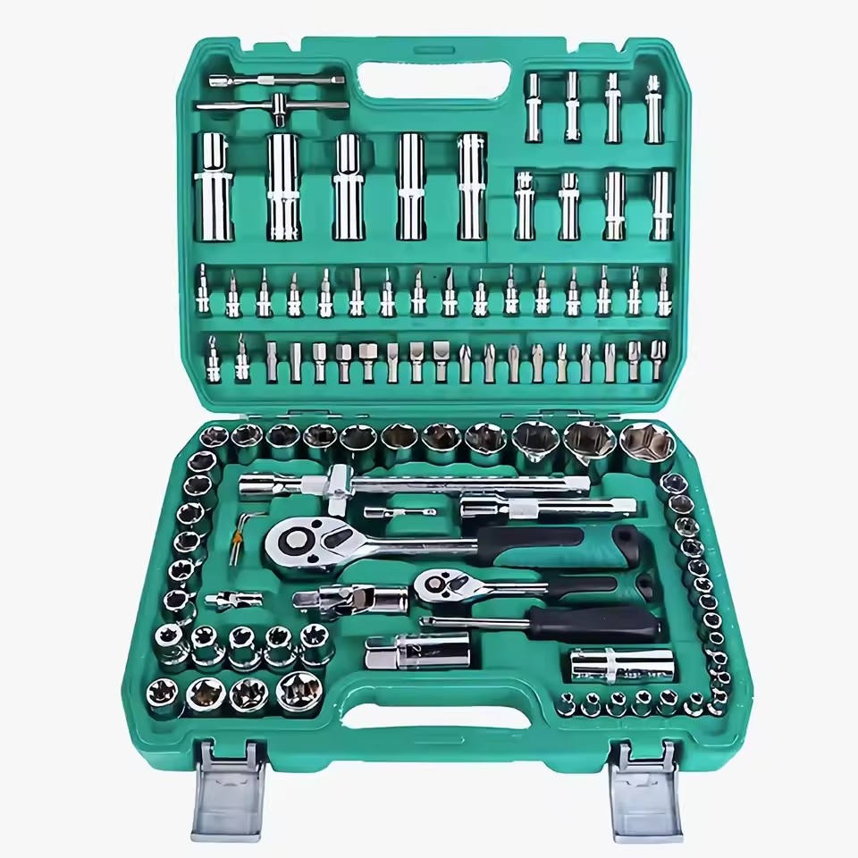 108-Piece Auto Repair CR-V & Carbon Steel Socket Wrench Set Mechanical Tool with Pickaxe Hard Case Plastic Case Packaging