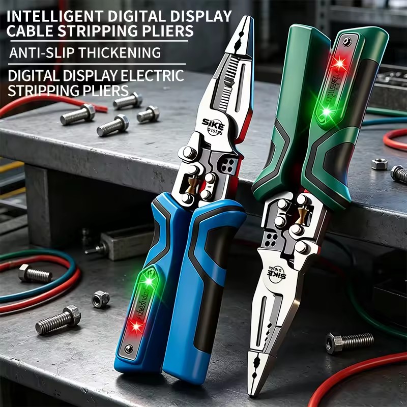 Multifunctional Digital Display Electrician Stripping Pliers with Voltage Tester, Wire Stripper Cutter Crimper Tool